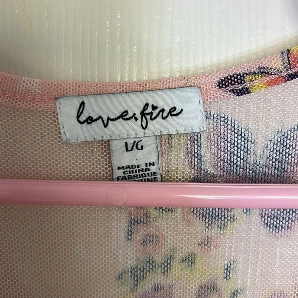 Love fire floral butterfly short sleeve top size L